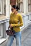 Women's Oil Green Crew Neck Buttoned Ultra Soft Knitwear Sweater - 4