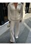 Women's Ecru Waist Tie Detailed Zippered Top and Bottom Set - 8