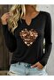 Printed Cotton Half V-Neck Long Sleeve Blouse T-Shirt
