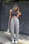 Gray Elastic Waist Detailed Sweatpants - 5