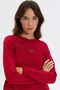 Women's Crew Neck Diamond Pattern Floral Embroidered Knitwear Sweater Red - 3