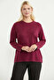 Crew Neck Motif Knitwear Sweater - Claret Red - 2