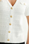 Short Sleeve Button Detailed Knitwear Cardigan - Bone - 5
