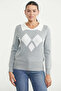 Collared Baklava Motif Knit Sweater - Light Gray - 2