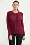 Perforated Motif Buttoned Knitwear Sweater - Claret Red