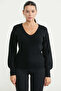 Princess Sleeve V-Neck Knitwear Sweater - Black