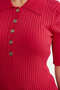 Button Detailed Short Sleeve Knit Sweater - Red - 4