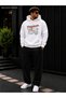 Men's Originals 75 Car Printed Tracksuit Set / Hooded Kangaroo Pocket Sweatshirt Sweatshirt with Pockets and Black Straight-Leg Bottoms