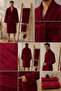 Eldy Men's Robe Set, 4 Pieces, 100% Cotton Certified Shawl Collar Striped Men's Robe Set - Burgundy - 4