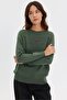 Women's Crew Neck Diamond Pattern Floral Embroidered Knitwear Sweater A.Green - 2