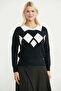 Collared Baklava Motif Knitwear Sweater - Black - 3