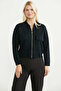 Large Pocket Zippered Knitwear Jacket - Black