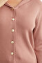 Ribbed Hooded Knit Cardigan - Rose - 4