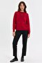 Women's Crew Neck Diamond Pattern Floral Embroidered Knitwear Sweater Red - 6