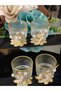 6 Pieces Gold Flower Bronze Metal Footed Coffee or Turkish Delight Bowl with Presentation Bowl - 4