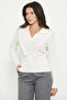 Polo Collar Ruffled Knit Sweater - Bone - 4