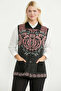 Floral Motif Wool Knitwear Vest - Black