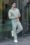 Green Color Stand Collar Half Zipper Men's Tracksuit Set with Pockets E7373 - 2