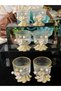 6 Pieces Gold Flower Bronze Metal Footed Coffee or Turkish Delight Bowl with Presentation Bowl - 3