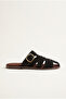 Women's Black Suede Gold Buckle Belt Strap Flat Sole Slippers 50021004 - 4