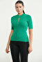 Drop Collar Short Sleeve Knit Sweater - Green - 3
