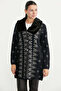 Long Knit Cardigan with Faux Fur Collar - Black - 3