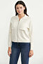 Large Pocket Zippered Knitwear Jacket - Light Beige