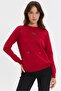 Women's Crew Neck Diamond Pattern Floral Embroidered Knitwear Sweater Red - 5