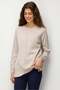 Women's Crew Neck Front and Mid-Sleeve Reverse Knit Knitwear Sweater Beige - 3