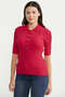 Button Detailed Short Sleeve Knit Sweater - Red