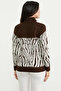 Zebra Patterned Half-Zip Knit Sweater - Brown - 6