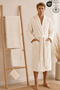 Eldy Men's Bathrobe Set, 4 Pieces, 100% Cotton Certified Shalyaka Striped Men's Bathrobe Set - Cream