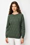Women's Crew Neck Diamond Pattern Knit Sweater A.Green - 3