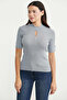 Drop Collar Short Sleeve Knitwear Sweater - Gray - 3