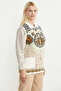 Floral Motif Wool Knitwear Vest - Bone - 4