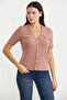 Short Sleeve Button Detailed Knitwear Cardigan - Rose - 3