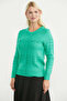 Perforated Motif Buttoned Knitwear Sweater - Green - 2