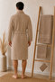 Eldy Men's Bathrobe Set, 4 Pieces, 100% Cotton Certified Shawl Collar Striped Men's Bathrobe Set - Beige - 5