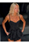 Women's Black Corseted Striped Mini Dress 5424 - 4