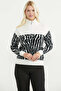 Zebra Patterned Half-Zip Knit Sweater - Bone - 2