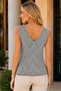 Women's Yellow Glitter Detailed Front Back V-Neck Sleeveless Cotton Zigzag Patterned Relaxed Cut Stylish Daily Gray Knitwear Blouse - 3