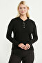 Pearl Button Detailed Motif Knitwear Sweater - Black