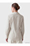 Ecru Double-Breasted Collar Tie-Back Striped Women's Shirt W6Q946B8 - 5