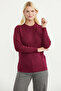 Crew Neck Motif Knitwear Sweater - Claret Red - 3
