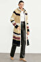 Hooded Ethnic Patterned Long Knit Cardigan - Beige - 4