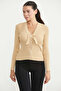 Pearl Buttoned Bow Detailed Knitwear Cardigan - Beige - 2