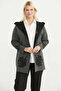 Woolen Double Color Thick Knitwear Jacket - Dark Gray - Black