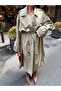 Women's Khaki Oversized Long Trench Coat with Tie Detail - 6