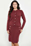Metal Button Detailed Skirted Knitwear Set - Burgundy - 3