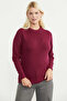 Crew Neck Motif Knitwear Sweater - Claret Red - 5